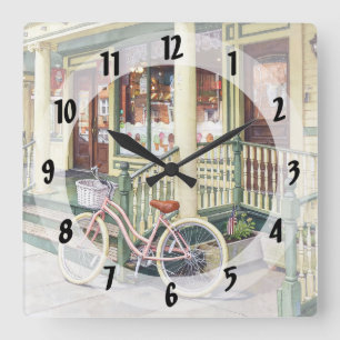 Ocean Grove NJ– Bicycle in Front of Ice Cream Shop Square Wall Clock