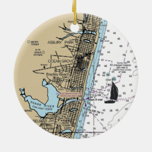 Ocean Grove NJ Chart Ceramic Tree Decoration