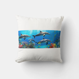 Ocean Harmony: Dolphins Over Coral Reefs Cushion