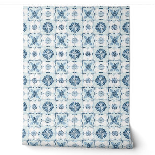 Ocean Harmony Tiles Petite - Soft Teal, White Wallpaper