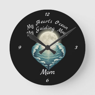 Ocean Heart Guiding Moon Mom Round Clock