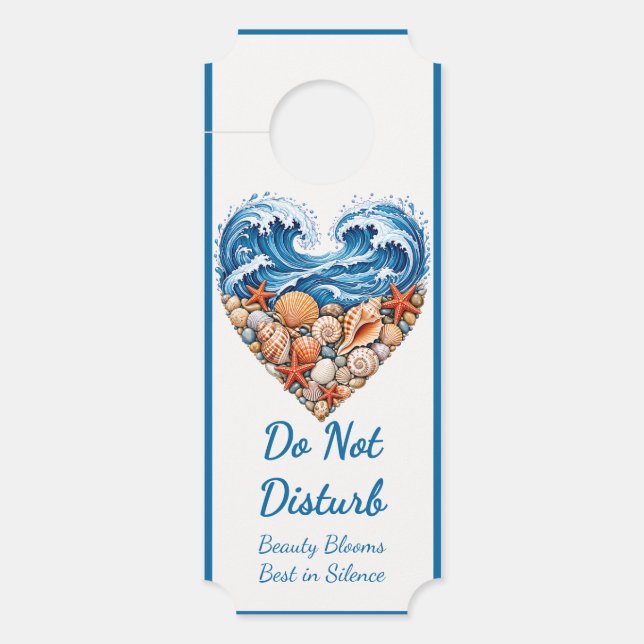 Ocean Heart Waves and Shells – Coastal Personalise Door Hanger (Front)