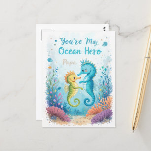 Ocean Hero Fathers Day Seahorse Dad  Postcard