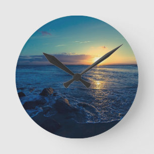 Ocean Horizon Sunset Round Clock