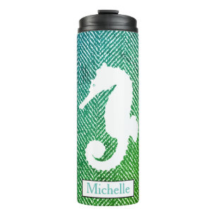 Ocean Hues Herringbone White Seahorse Thermal Tumbler