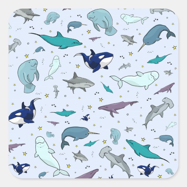 Ocean in Blue Square Sticker (Front)