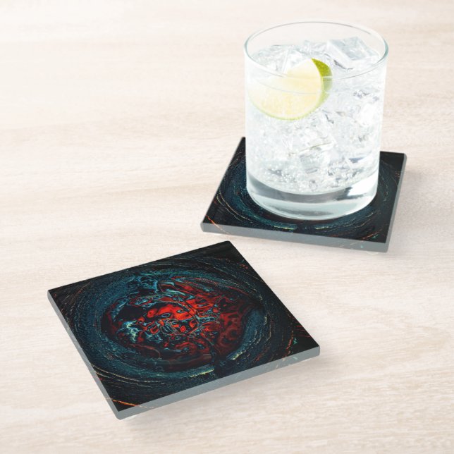 Ocean Inferno Red Glow Glass Coaster (Angled)