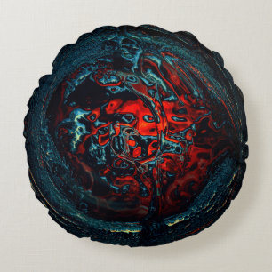 Ocean Inferno Red Glow Round Cushion
