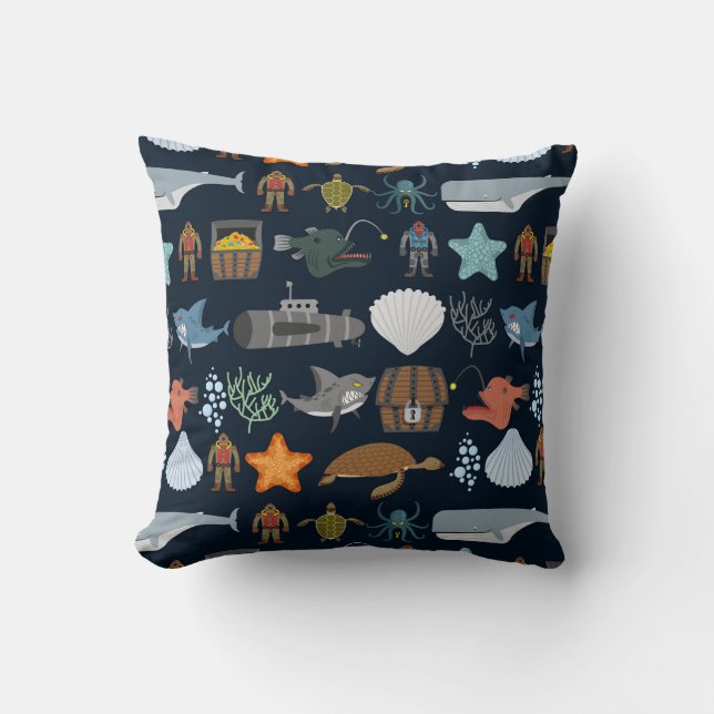 Ocean Inhabitants Pattern 1 Cushion (Front)