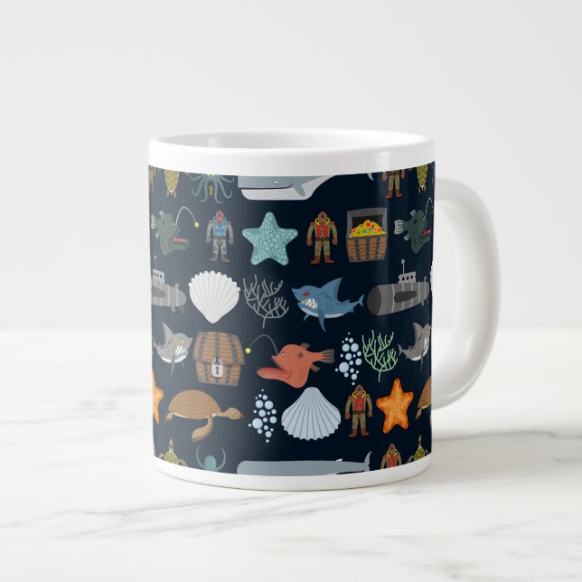 Ocean Inhabitants Pattern 1 Large Coffee Mug (Front Right)