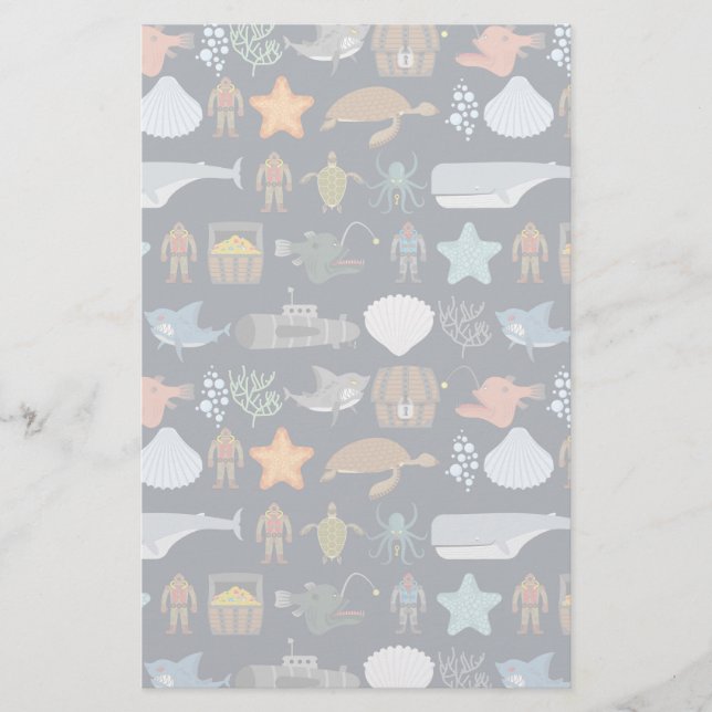 Ocean Inhabitants Pattern 1 Stationery (Front)