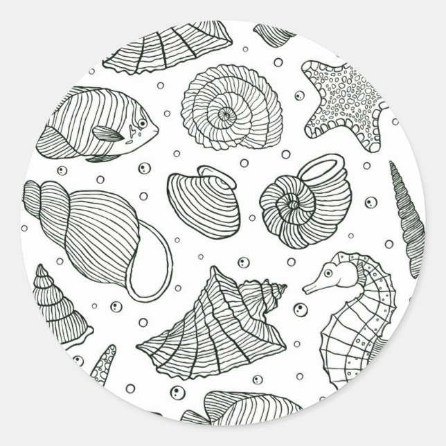 Ocean Inhabitants Pattern 3 Classic Round Sticker (Front)
