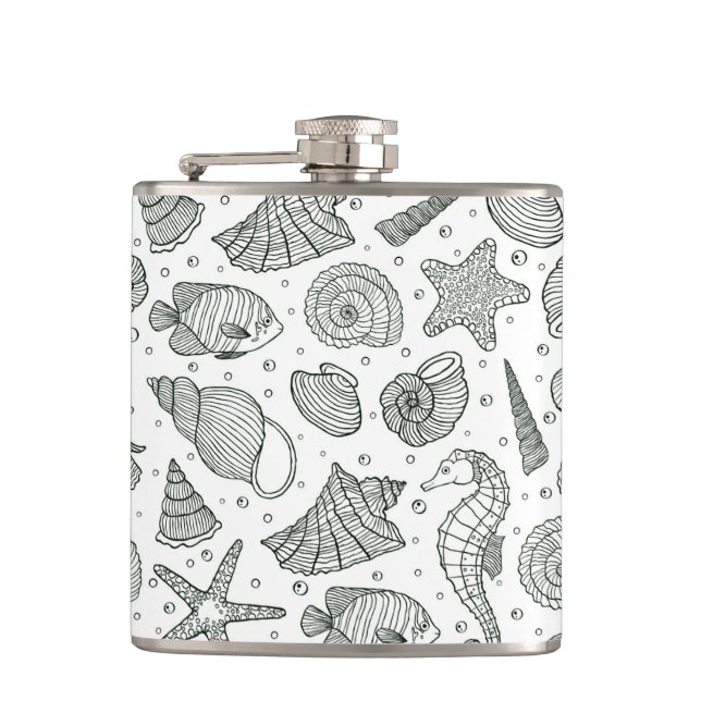 Ocean Inhabitants Pattern 3 Hip Flask (Front)
