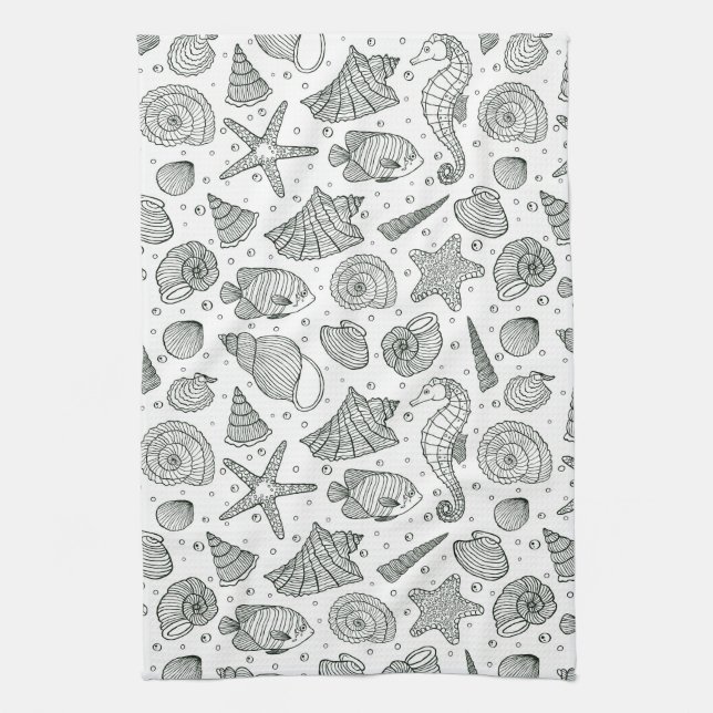 Ocean Inhabitants Pattern 3 Tea Towel (Vertical)