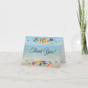 Ocean Inspired Beach Floral Wedding Thank You Card