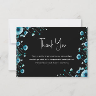 Ocean-Inspired Black and Blue Floral Wedding  Thank You Card