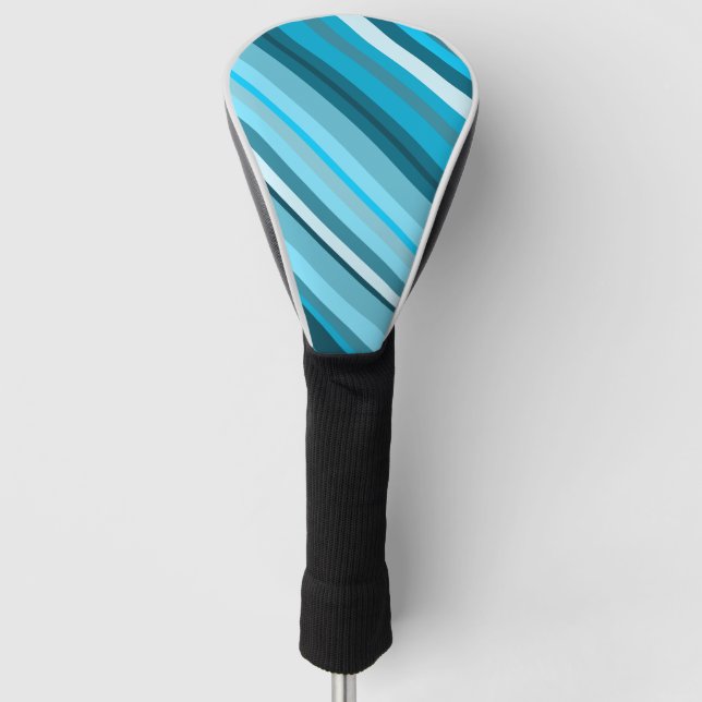 Ocean-Inspired Blue/Teal/Aqua Stripes Golf Head Cover (Front)