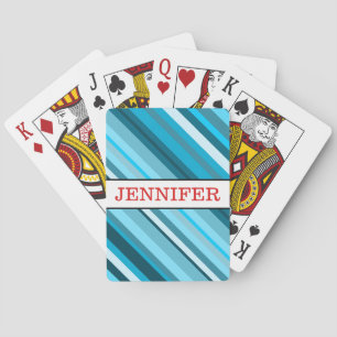 Ocean-Inspired Blue/Teal/Aqua Stripes + Name Playing Cards