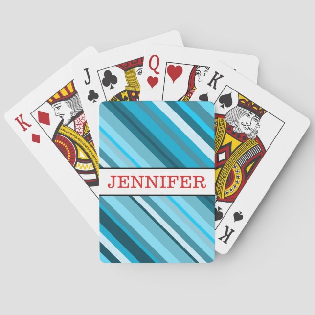 Ocean-Inspired Blue/Teal/Aqua Stripes + Name Playing Cards (Back)