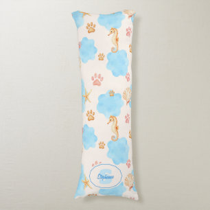 Ocean-Inspired Paw Print Pattern with Seahorses 2 Body Cushion