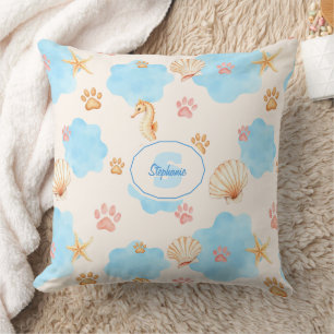 Ocean-Inspired Paw Print Pattern with Seahorses 2 Cushion