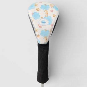 Ocean-Inspired Paw Print Pattern with Seahorses 2 Golf Head Cover
