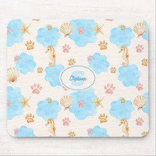 Ocean-Inspired Paw Print Pattern with Seahorses 2 Mouse Mat