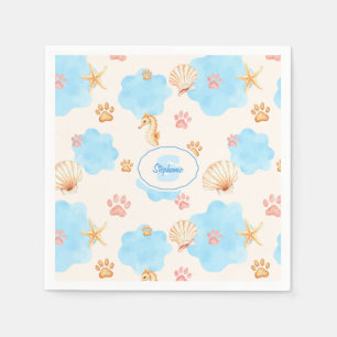 Ocean-Inspired Paw Print Pattern with Seahorses 2 Napkin