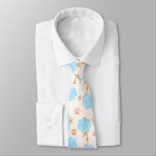 Ocean-Inspired Paw Print Pattern with Seahorses 2 Tie