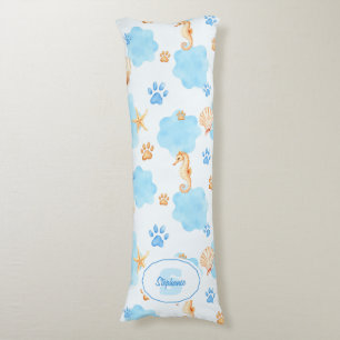 Ocean-Inspired Paw Print Pattern with Seahorses Body Cushion