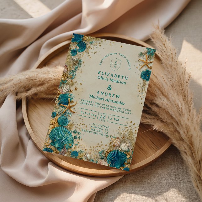 Ocean Inspired Seashell Wedding Invitation (Creator Uploaded)