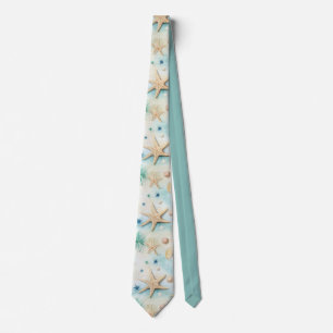 Ocean-Inspired Starfish & Seashells Beach Theme Tie