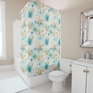 Ocean-Inspired Starfish & Seashells Coastal Decor Shower Curtain