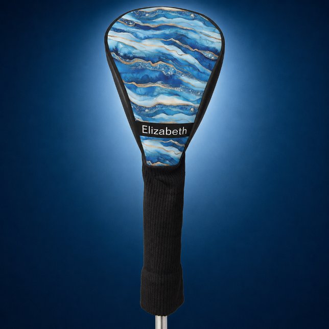 Ocean Jewelled Agate Personalised Golf Head Cover (ocean agate patterned personalized golf club cover for women)