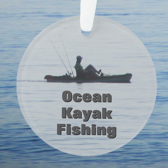 Ocean Kayak Fishing Black Silhouette Kayaking Blue Ornament (Creator Uploaded)