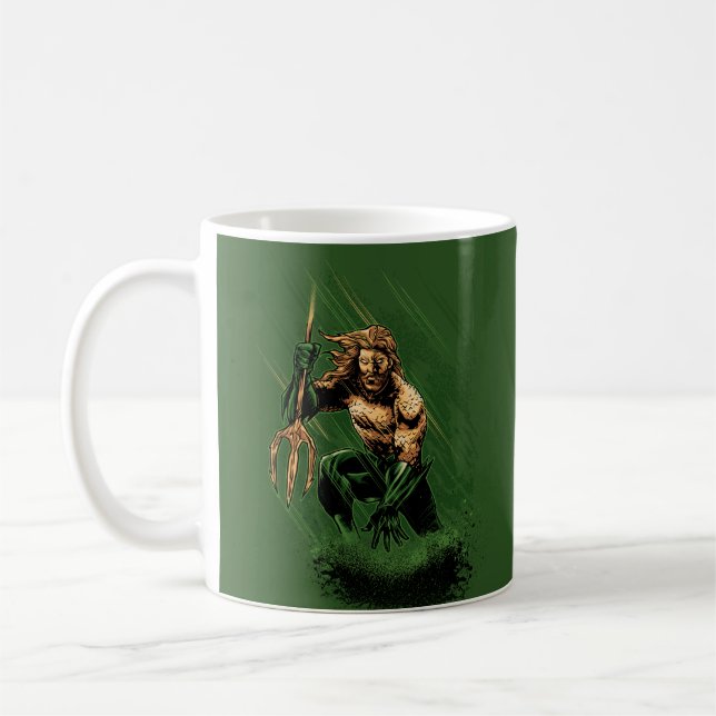 Ocean King Trident Warrior Dynamic Comic Art Coffee Mug (Left)