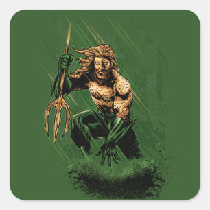 Ocean King Trident Warrior Dynamic Comic Art Square Sticker