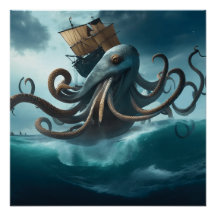 ocean Kraken giant squid attack Sailing ship 