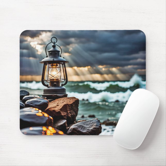 Ocean Lantern In Storm Mouse Mat (With Mouse)