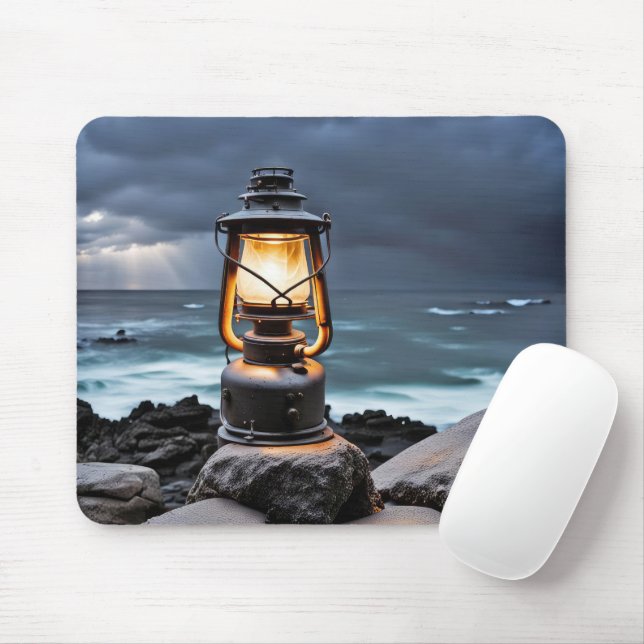 Ocean Lantern On Rocks Mouse Mat (With Mouse)