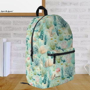 Ocean Life Blue Underwater Watercolor Pattern Printed Backpack