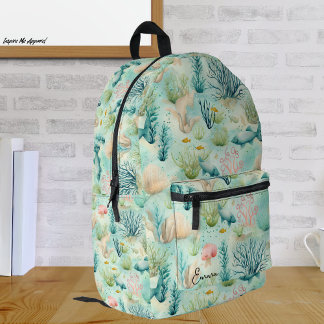 Ocean Life Blue Underwater Watercolor Pattern  Printed Backpack