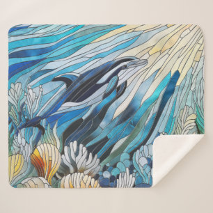 Ocean Life - Digital Art Mosaic Sherpa Blanket
