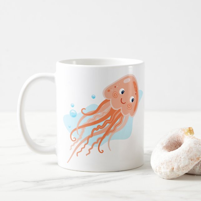 Ocean life. Jellyfish. Cute underwater world  Coffee Mug (With Donut)