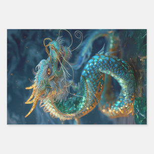 Ocean Life Mermaid Dragon Octopus Decoupage  Wrapping Paper Sheet