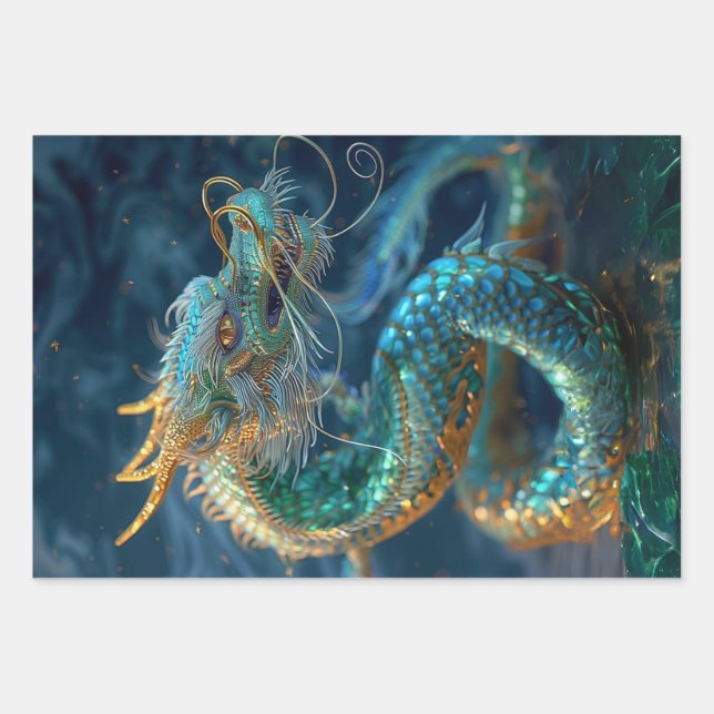 Ocean Life Mermaid Dragon Octopus Decoupage  Wrapping Paper Sheet (Front 2)