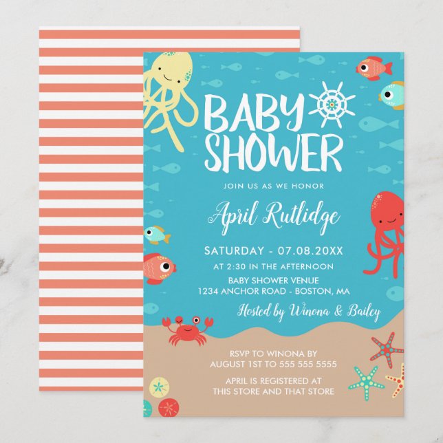 Ocean Life Nautical Baby Shower Invitation (Front/Back)
