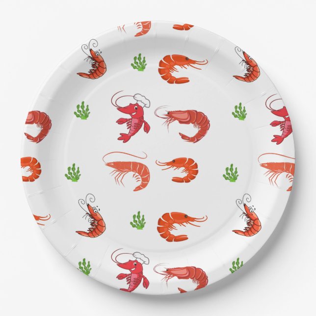 Ocean Life Red Shrimp Paper Plate (Front)