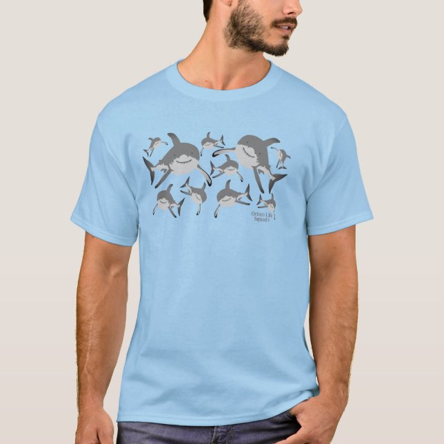 Ocean Life Squad Friendly Grey Shark Design T-Shirt (Front)