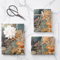 Ocean Life vintage painting with sea creatures
